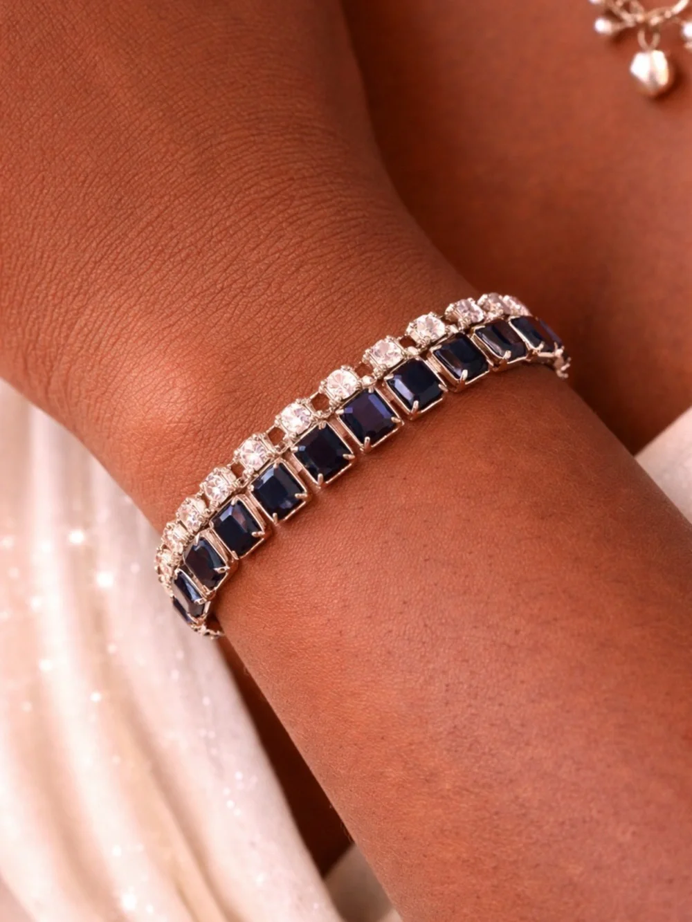 Vintage Jaclyn Smith Navy Blue Rhinestones with Crystals Drop Bracelet